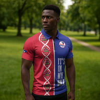 Custom Afro-Haiti Football Zipper Polo Shirt It's In My DNA - Wonder Print Shop