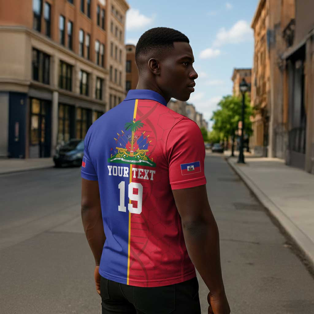 Custom Afro-Haiti Football Zipper Polo Shirt It's In My DNA - Wonder Print Shop
