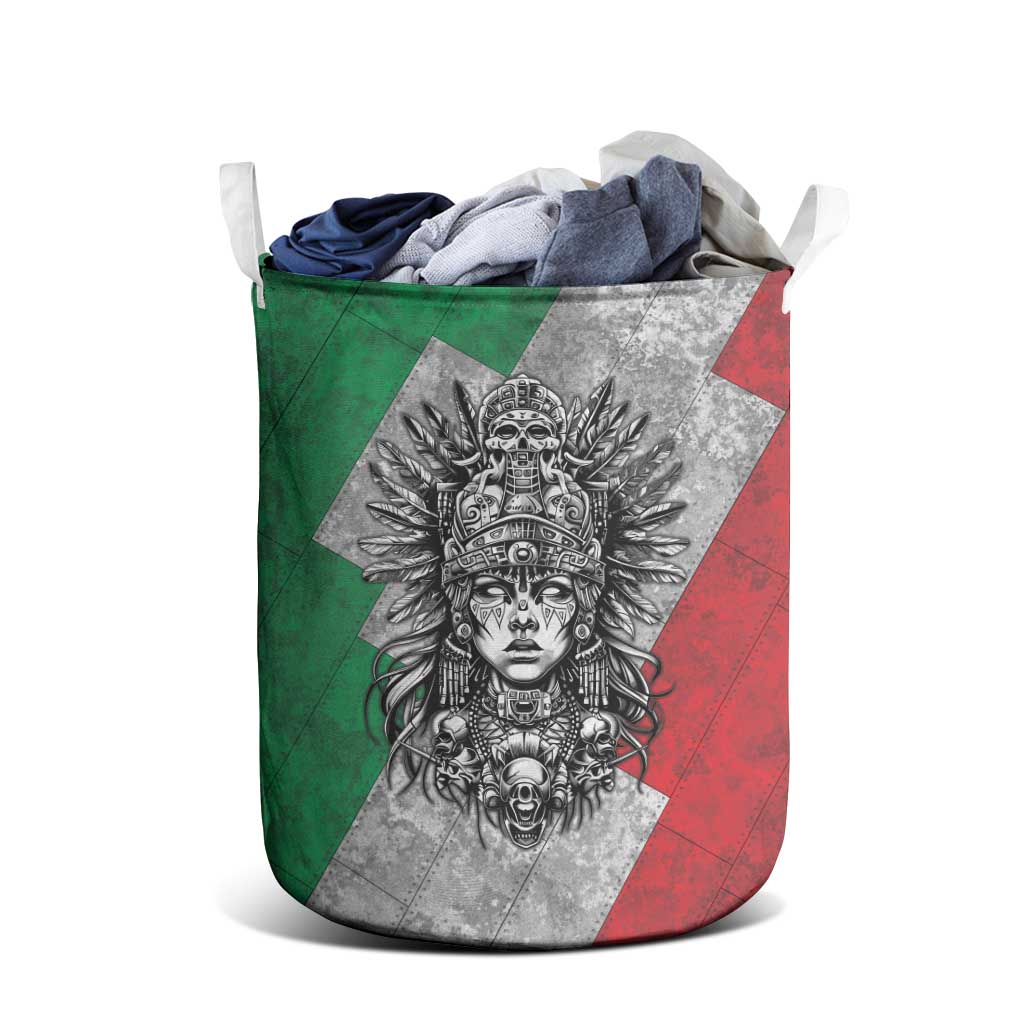 Mexico Aztec Warrior Goddess Laundry Basket Aztec Tribal Skull Tricolor Armor