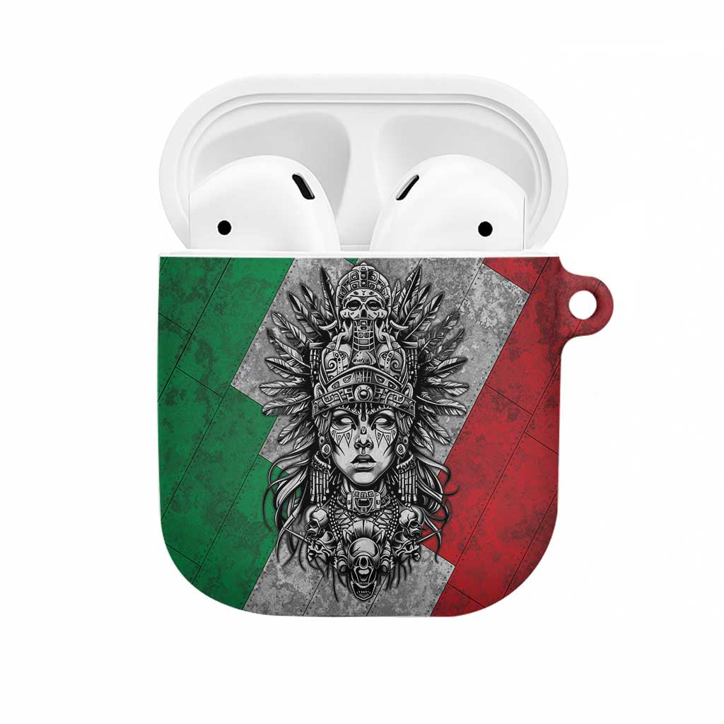 Mexico Aztec Warrior Goddess AirPods Case Aztec Tribal Skull Tricolor Armor