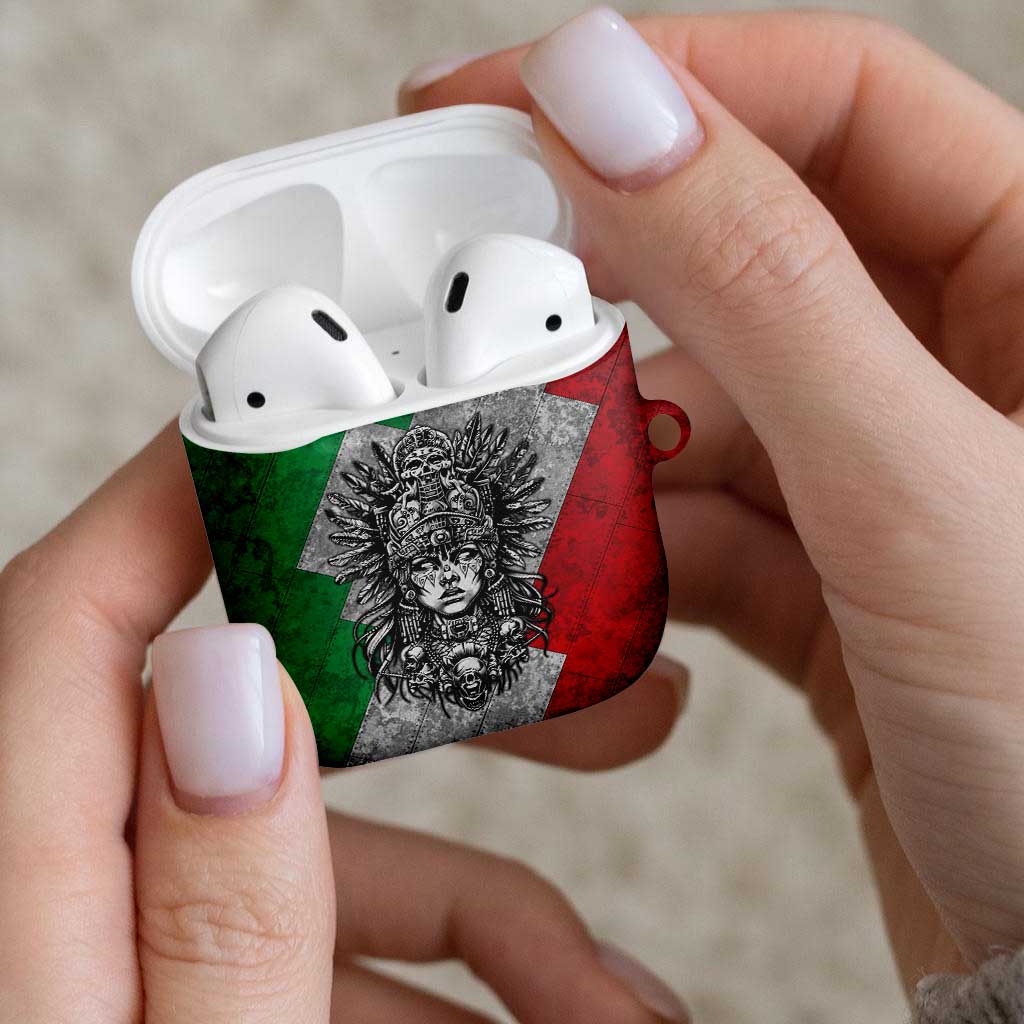Mexico Aztec Warrior Goddess AirPods Case Aztec Tribal Skull Tricolor Armor