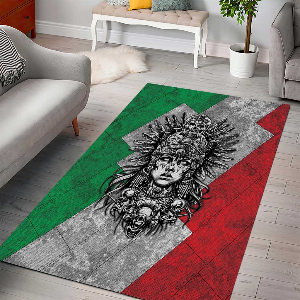 Mexico Aztec Warrior Goddess Area Rug Aztec Tribal Skull Tricolor Armor