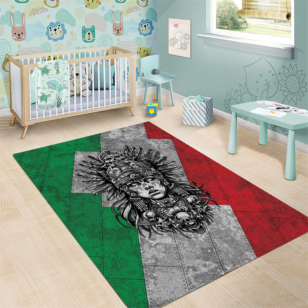 Mexico Aztec Warrior Goddess Area Rug Aztec Tribal Skull Tricolor Armor