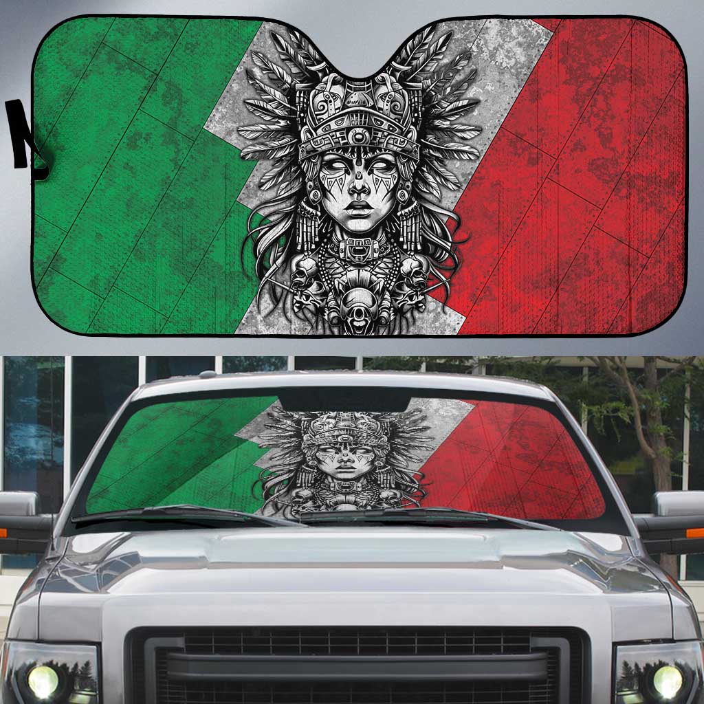 Mexico Aztec Warrior Goddess Auto Sun Shade Aztec Tribal Skull Tricolor Armor