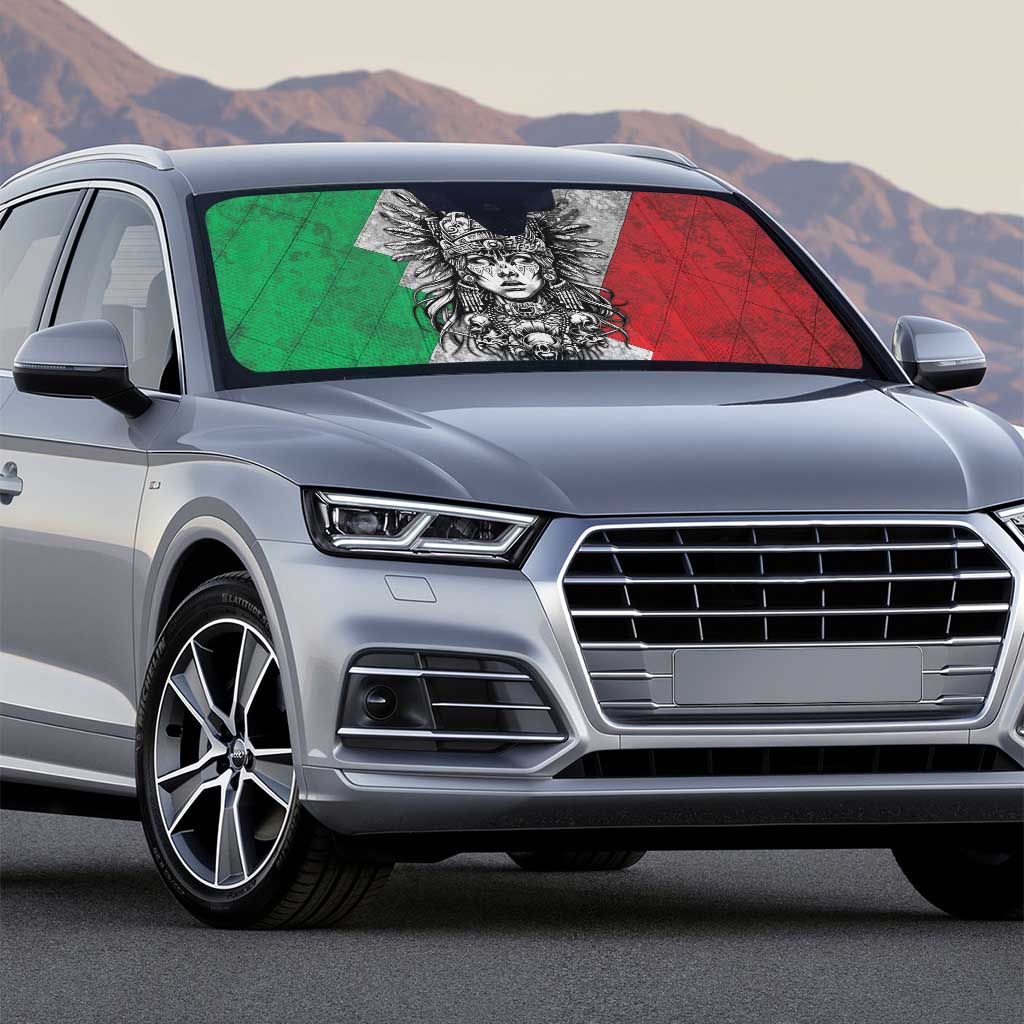 Mexico Aztec Warrior Goddess Auto Sun Shade Aztec Tribal Skull Tricolor Armor