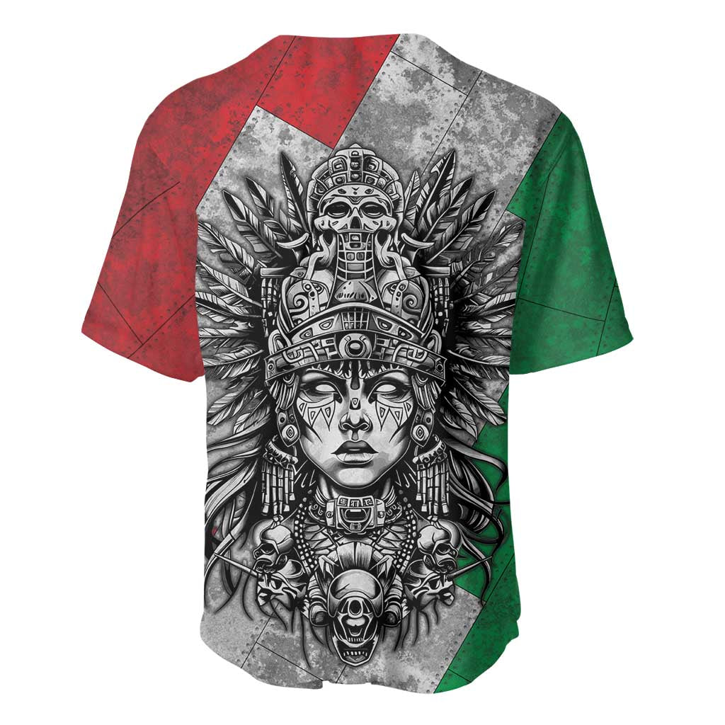 Mexico Aztec Warrior Goddess Baseball Jersey Aztec Tribal Skull Tricolor Armor