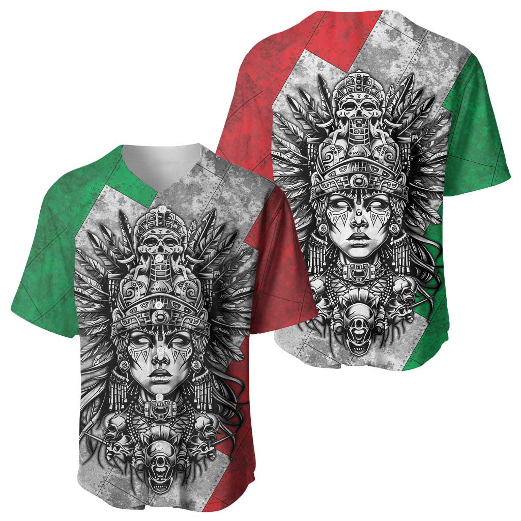 Mexico Aztec Warrior Goddess Baseball Jersey Aztec Tribal Skull Tricolor Armor