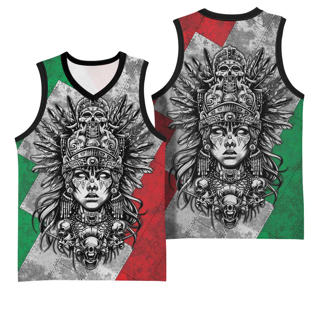 Mexico Aztec Warrior Goddess Basketball Jersey Aztec Tribal Skull Tricolor Armor