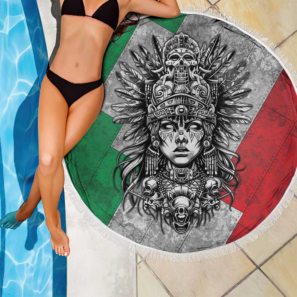 Mexico Aztec Warrior Goddess Beach Blanket Aztec Tribal Skull Tricolor Armor