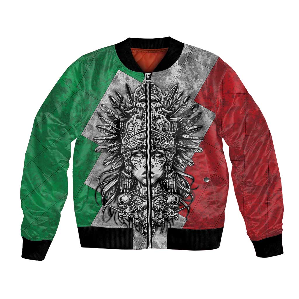 Mexico Aztec Warrior Goddess Bomber Jacket Aztec Tribal Skull Tricolor Armor