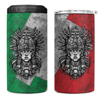 Mexico Aztec Warrior Goddess 4 in 1 Can Cooler Tumbler Aztec Tribal Skull Tricolor Armor