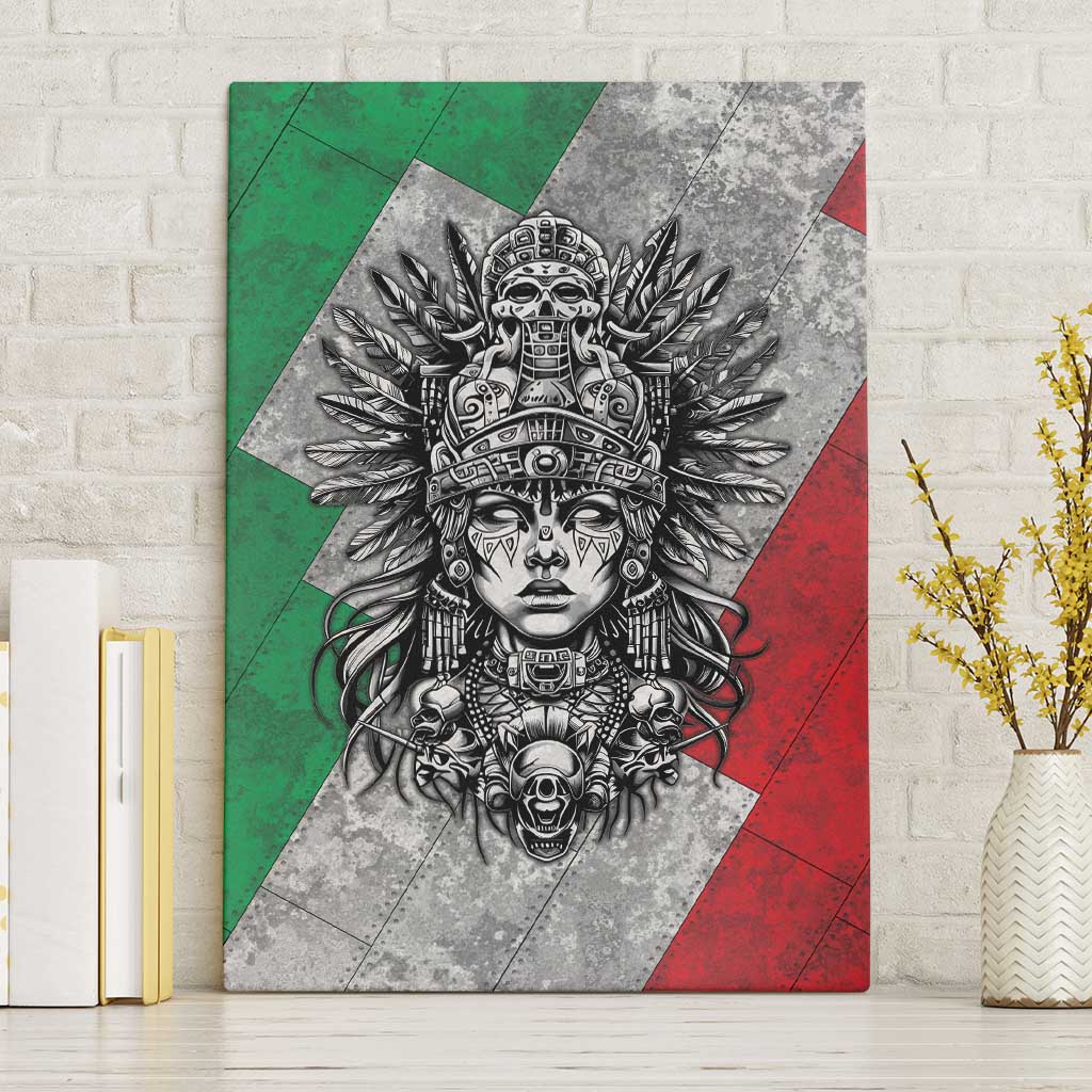 Mexico Aztec Warrior Goddess Canvas Wall Art Aztec Tribal Skull Tricolor Armor