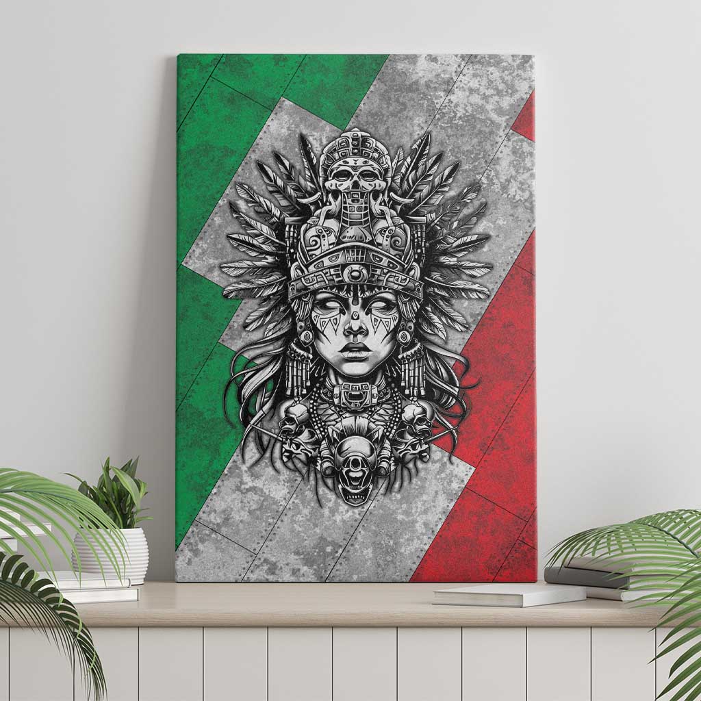 Mexico Aztec Warrior Goddess Canvas Wall Art Aztec Tribal Skull Tricolor Armor