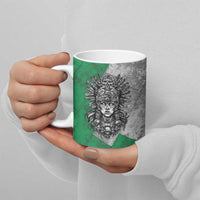 Mexico Aztec Warrior Goddess Ceramic Mug Aztec Tribal Skull Tricolor Armor