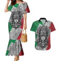 Mexico Aztec Warrior Goddess Couples Matching Mermaid Dress and Hawaiian Shirt Aztec Tribal Skull Tricolor Armor