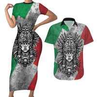 Mexico Aztec Warrior Goddess Couples Matching Short Sleeve Bodycon Dress and Hawaiian Shirt Aztec Tribal Skull Tricolor Armor
