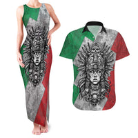 Mexico Aztec Warrior Goddess Couples Matching Tank Maxi Dress and Hawaiian Shirt Aztec Tribal Skull Tricolor Armor