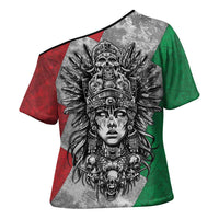 Mexico Aztec Warrior Goddess Cross Shoulder Shirt Aztec Tribal Skull Tricolor Armor