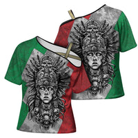 Mexico Aztec Warrior Goddess Cross Shoulder Shirt Aztec Tribal Skull Tricolor Armor