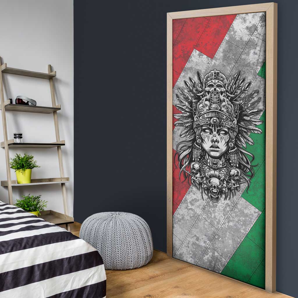 Mexico Aztec Warrior Goddess Door Cover Aztec Tribal Skull Tricolor Armor