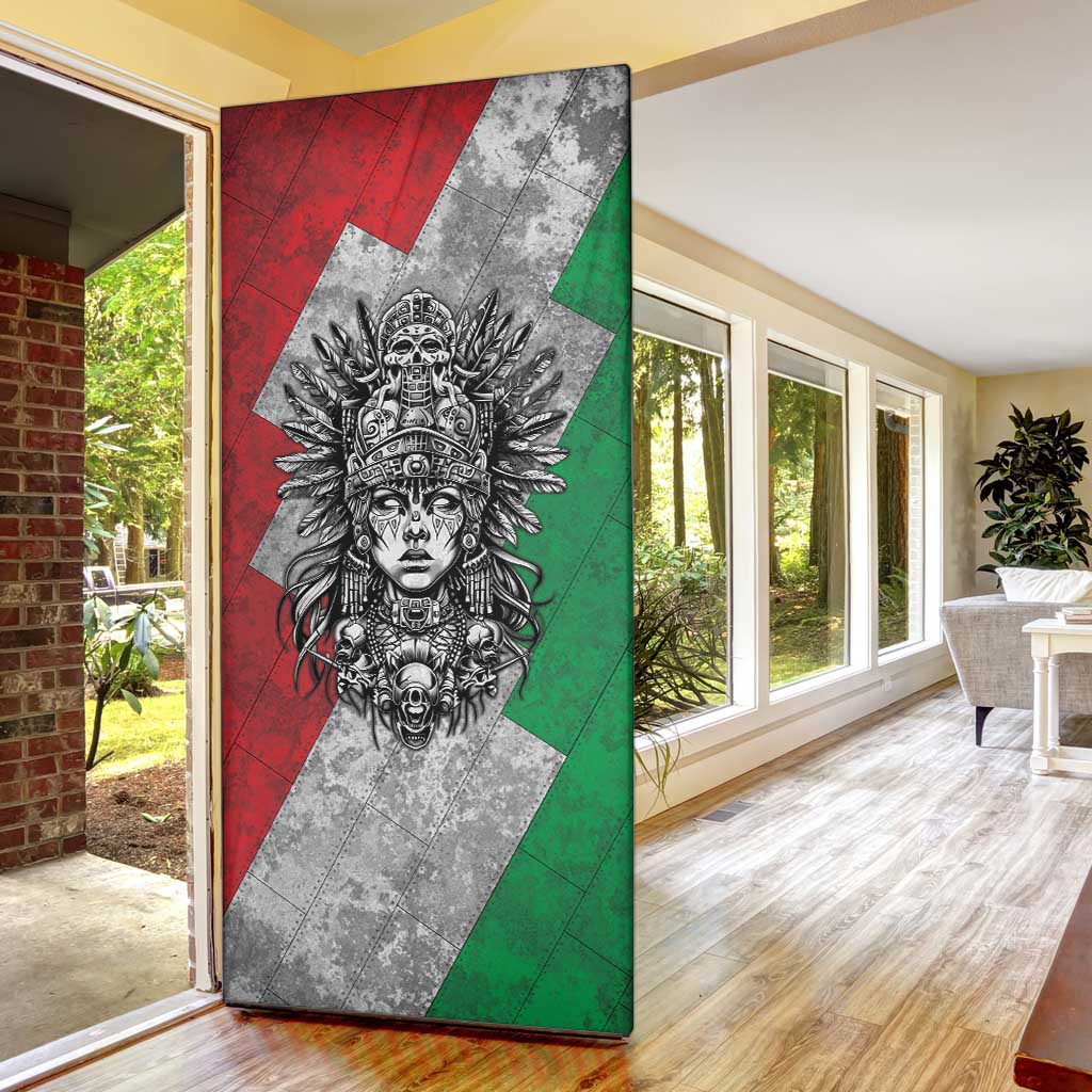 Mexico Aztec Warrior Goddess Door Cover Aztec Tribal Skull Tricolor Armor