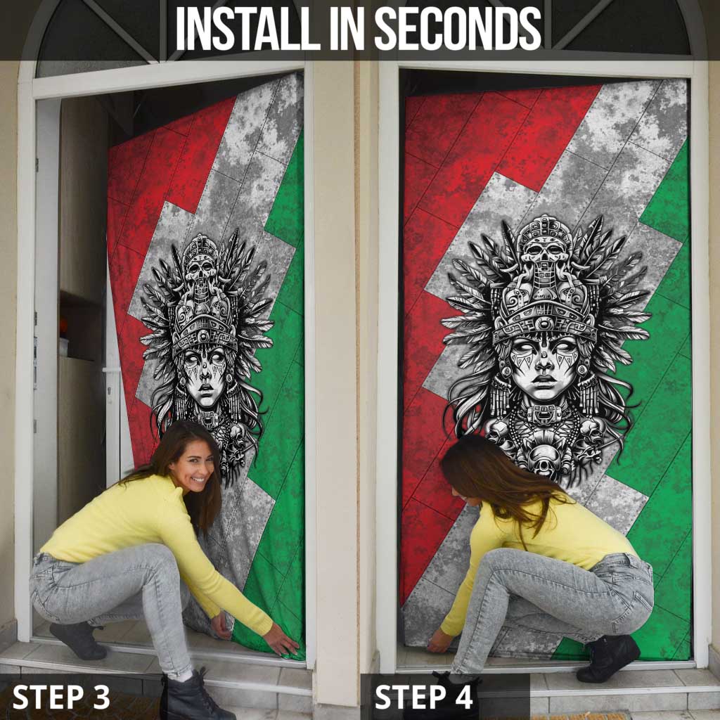 Mexico Aztec Warrior Goddess Door Cover Aztec Tribal Skull Tricolor Armor