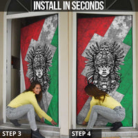 Mexico Aztec Warrior Goddess Door Cover Aztec Tribal Skull Tricolor Armor