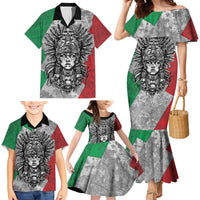 Mexico Aztec Warrior Goddess Family Matching Mermaid Dress and Hawaiian Shirt Aztec Tribal Skull Tricolor Armor