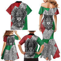 Mexico Aztec Warrior Goddess Family Matching Mermaid Dress and Hawaiian Shirt Aztec Tribal Skull Tricolor Armor