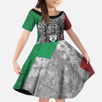 Mexico Aztec Warrior Goddess Family Matching Off Shoulder Maxi Dress and Hawaiian Shirt Aztec Tribal Skull Tricolor Armor