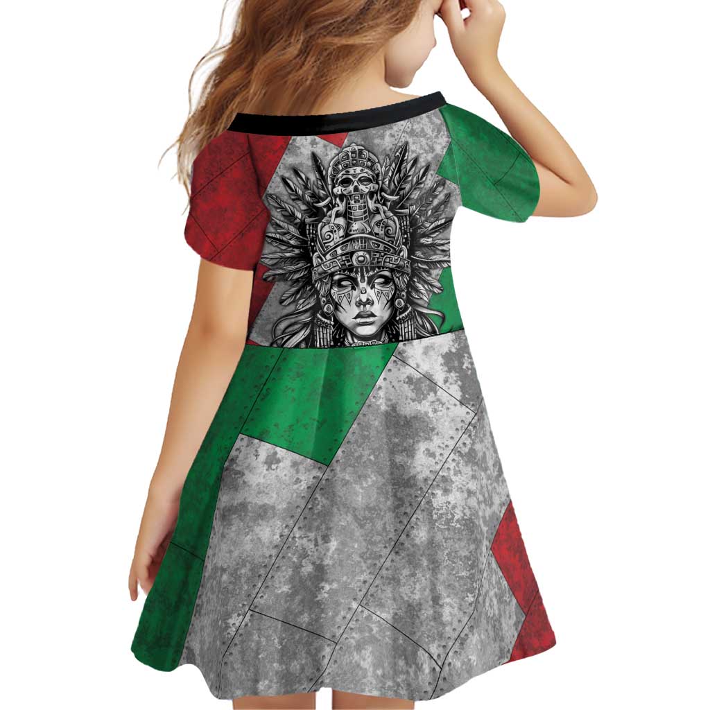Mexico Aztec Warrior Goddess Family Matching Off Shoulder Maxi Dress and Hawaiian Shirt Aztec Tribal Skull Tricolor Armor