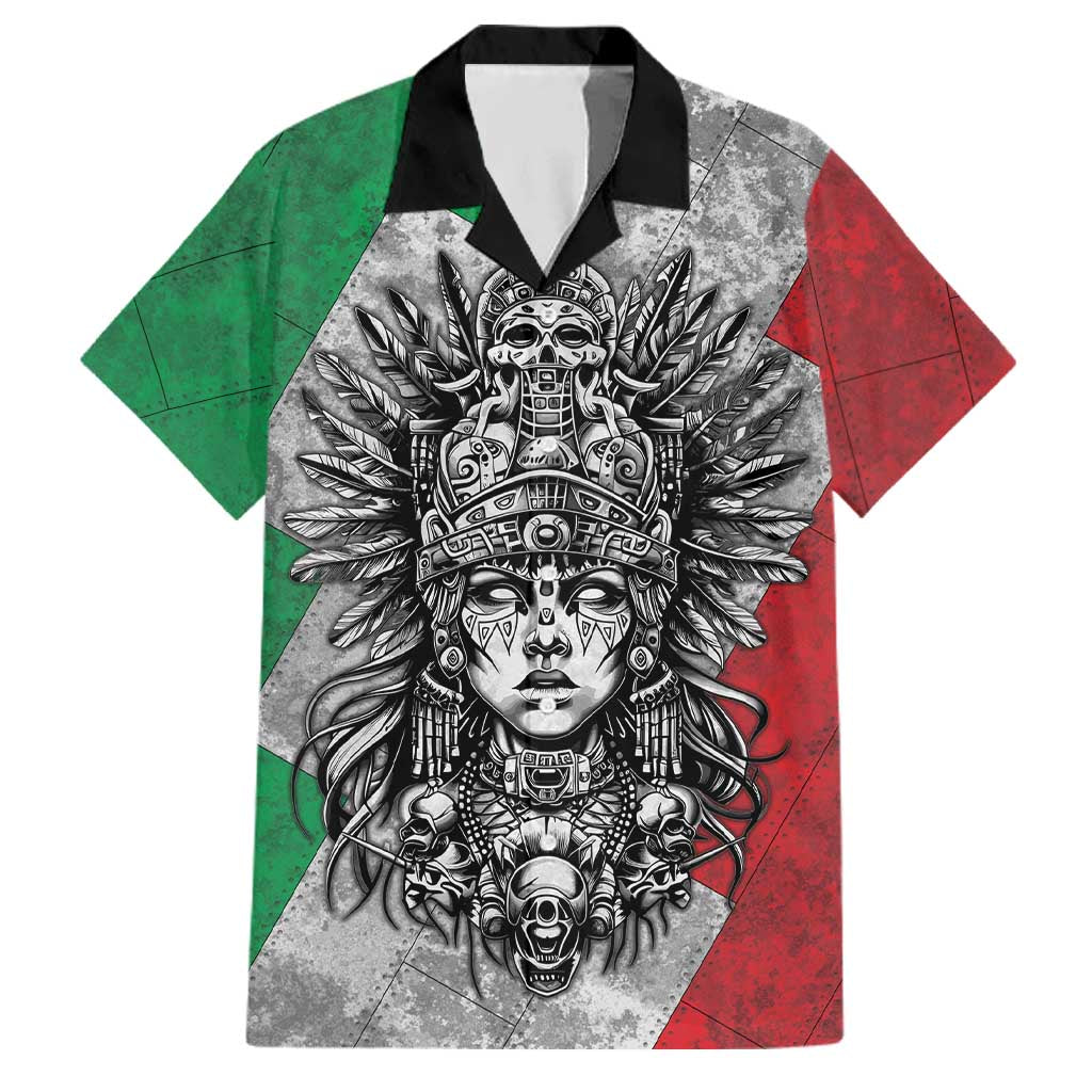 Mexico Aztec Warrior Goddess Family Matching Off Shoulder Maxi Dress and Hawaiian Shirt Aztec Tribal Skull Tricolor Armor