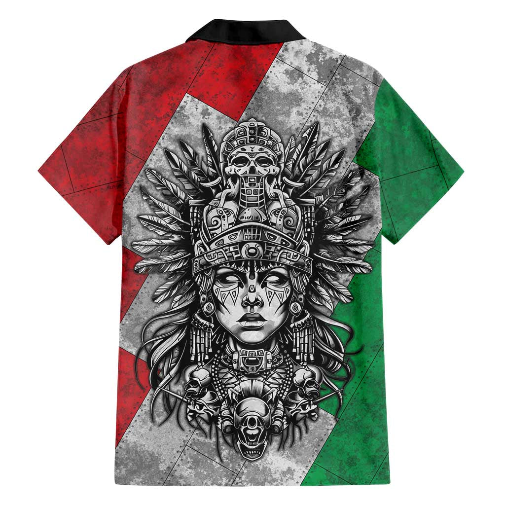 Mexico Aztec Warrior Goddess Family Matching Off Shoulder Maxi Dress and Hawaiian Shirt Aztec Tribal Skull Tricolor Armor