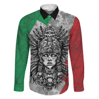 Mexico Aztec Warrior Goddess Family Matching Off Shoulder Maxi Dress and Hawaiian Shirt Aztec Tribal Skull Tricolor Armor
