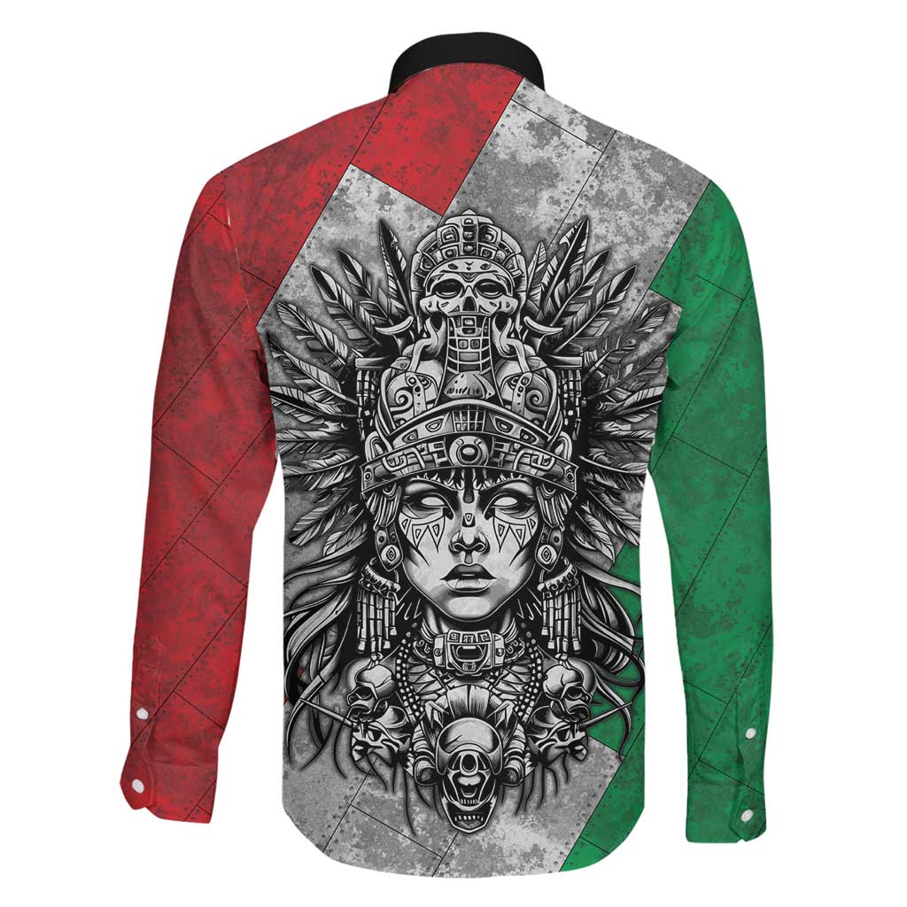 Mexico Aztec Warrior Goddess Family Matching Off Shoulder Maxi Dress and Hawaiian Shirt Aztec Tribal Skull Tricolor Armor