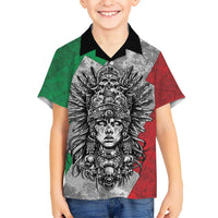 Mexico Aztec Warrior Goddess Family Matching Off Shoulder Maxi Dress and Hawaiian Shirt Aztec Tribal Skull Tricolor Armor