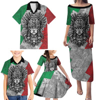 Mexico Aztec Warrior Goddess Family Matching Puletasi and Hawaiian Shirt Aztec Tribal Skull Tricolor Armor