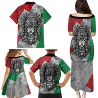 Mexico Aztec Warrior Goddess Family Matching Puletasi and Hawaiian Shirt Aztec Tribal Skull Tricolor Armor