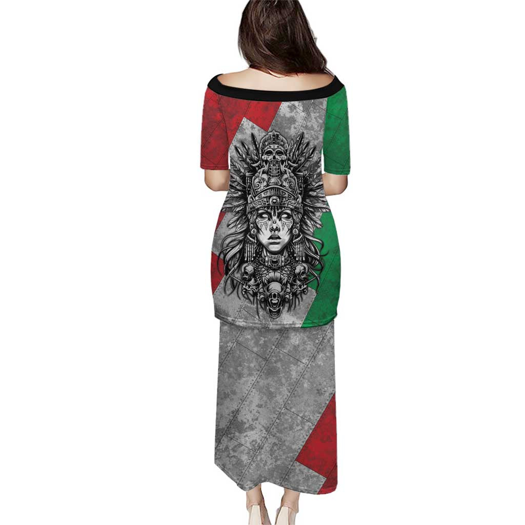 Mexico Aztec Warrior Goddess Family Matching Puletasi and Hawaiian Shirt Aztec Tribal Skull Tricolor Armor