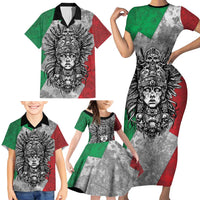Mexico Aztec Warrior Goddess Family Matching Short Sleeve Bodycon Dress and Hawaiian Shirt Aztec Tribal Skull Tricolor Armor