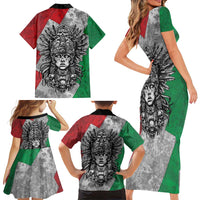 Mexico Aztec Warrior Goddess Family Matching Short Sleeve Bodycon Dress and Hawaiian Shirt Aztec Tribal Skull Tricolor Armor