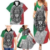 Mexico Aztec Warrior Goddess Family Matching Summer Maxi Dress and Hawaiian Shirt Aztec Tribal Skull Tricolor Armor