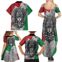 Mexico Aztec Warrior Goddess Family Matching Summer Maxi Dress and Hawaiian Shirt Aztec Tribal Skull Tricolor Armor