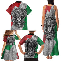 Mexico Aztec Warrior Goddess Family Matching Tank Maxi Dress and Hawaiian Shirt Aztec Tribal Skull Tricolor Armor