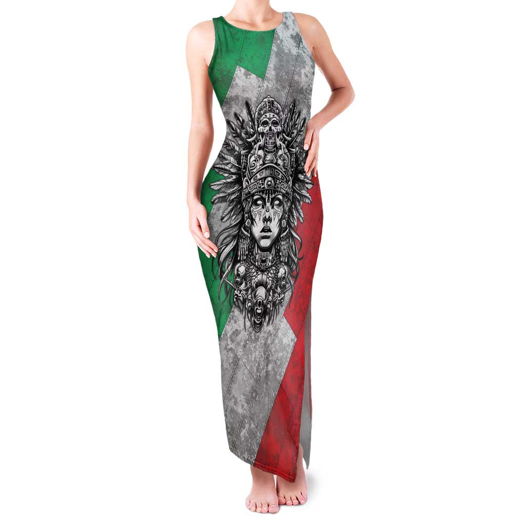 Mexico Aztec Warrior Goddess Family Matching Tank Maxi Dress and Hawaiian Shirt Aztec Tribal Skull Tricolor Armor