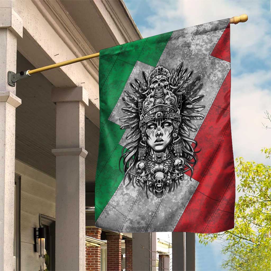 Mexico Aztec Warrior Goddess Garden Flag Aztec Tribal Skull Tricolor Armor