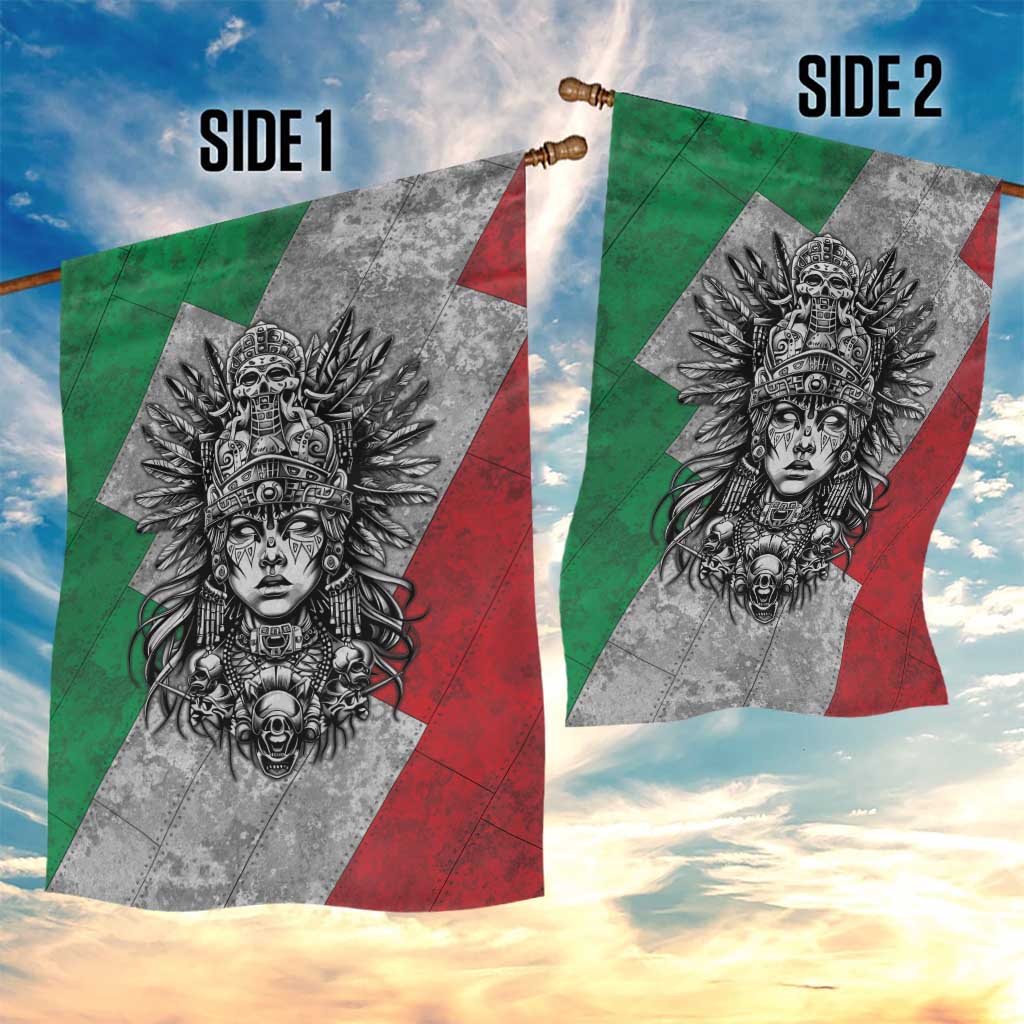 Mexico Aztec Warrior Goddess Garden Flag Aztec Tribal Skull Tricolor Armor