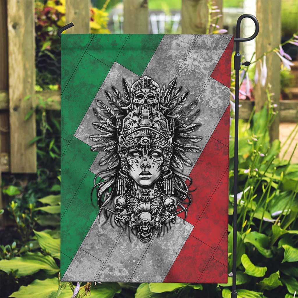 Mexico Aztec Warrior Goddess Garden Flag Aztec Tribal Skull Tricolor Armor