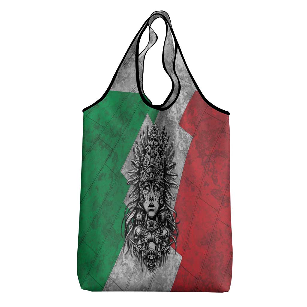 Mexico Aztec Warrior Goddess Grocery Bag Aztec Tribal Skull Tricolor Armor