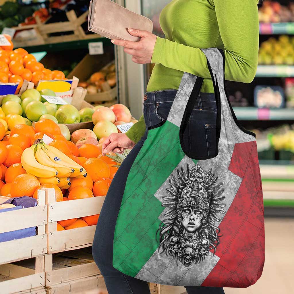 Mexico Aztec Warrior Goddess Grocery Bag Aztec Tribal Skull Tricolor Armor